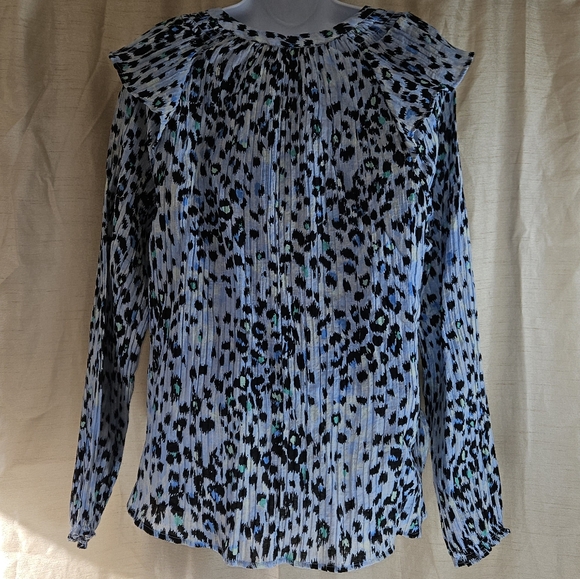 NWOT LOFT blue animal print smocked blouse top Womens Large - Picture 6 of 8